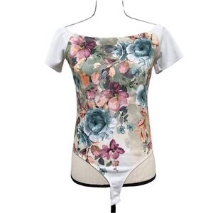 Entry Floral Watercolor Print Off The Shoulder Bodysuit Women's Size Large
